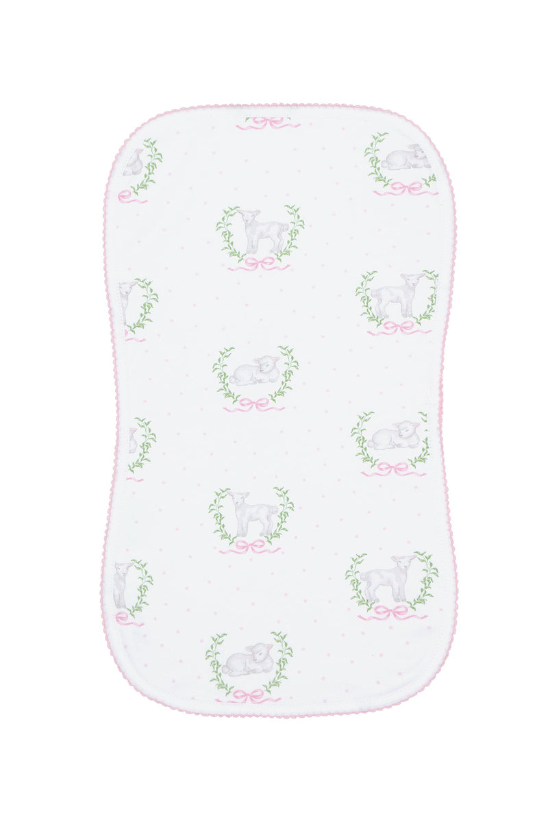 Pink Lamb Print Burp Cloth