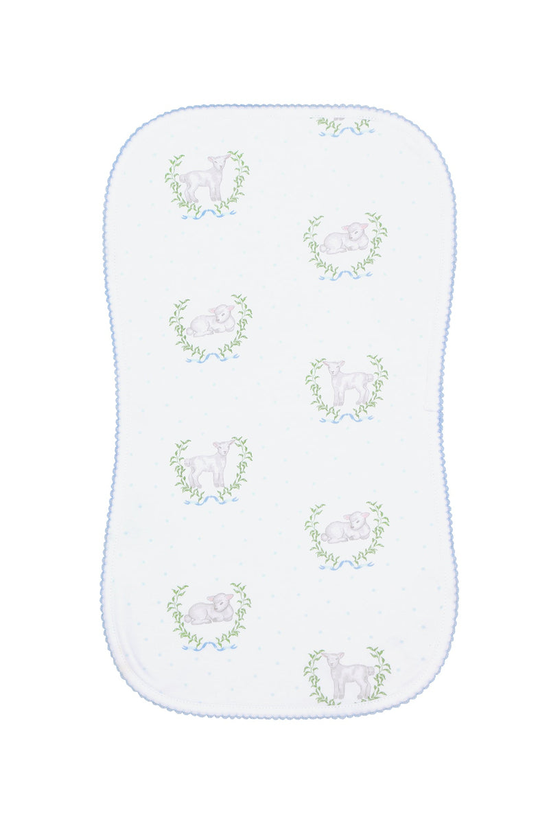 Blue Lamb Print Burp Cloth