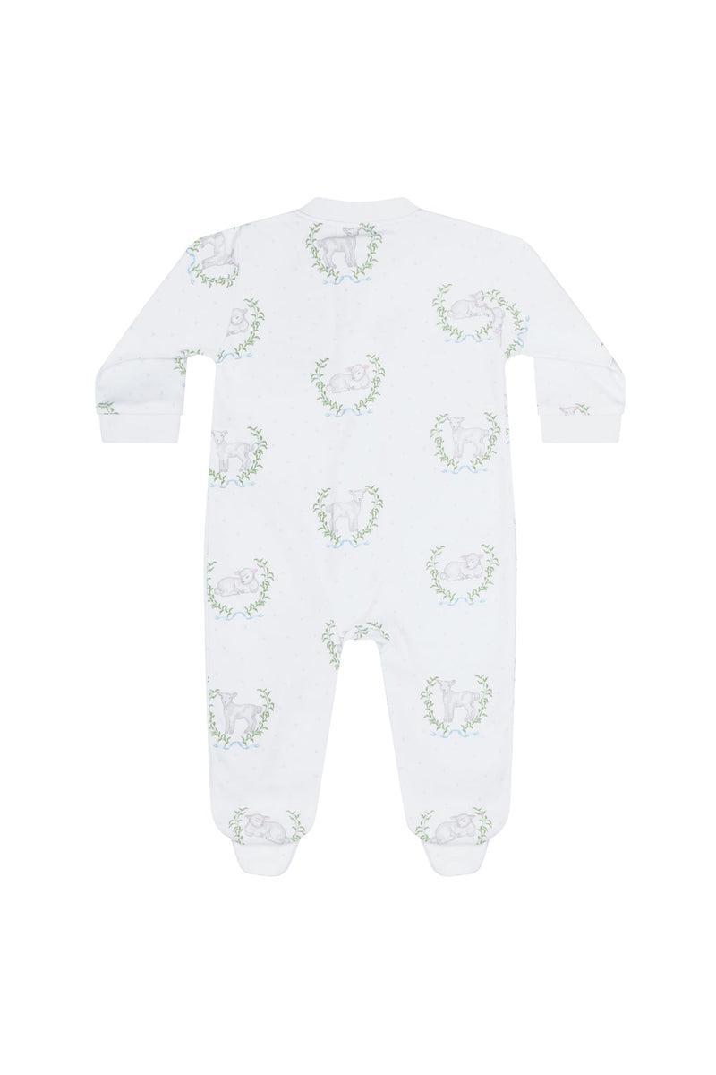 Blue Lamb Print Zipper Footie