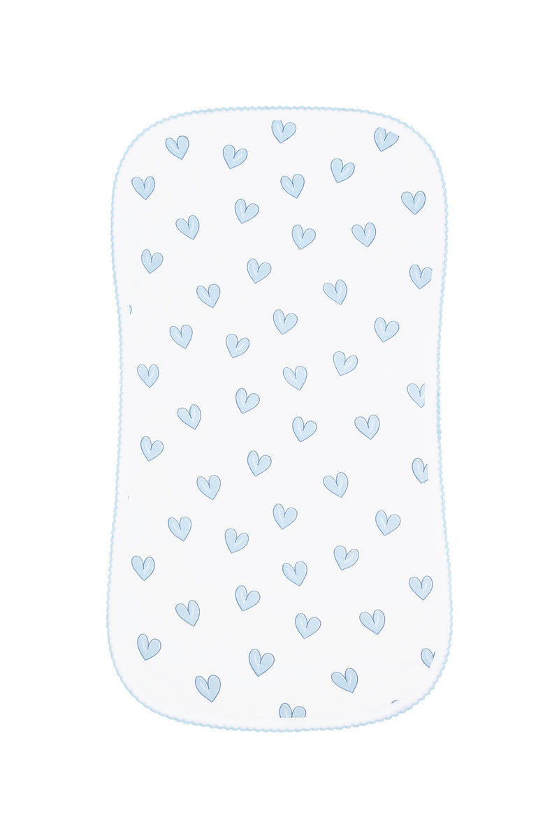 Blue Heart Print Burp Cloth