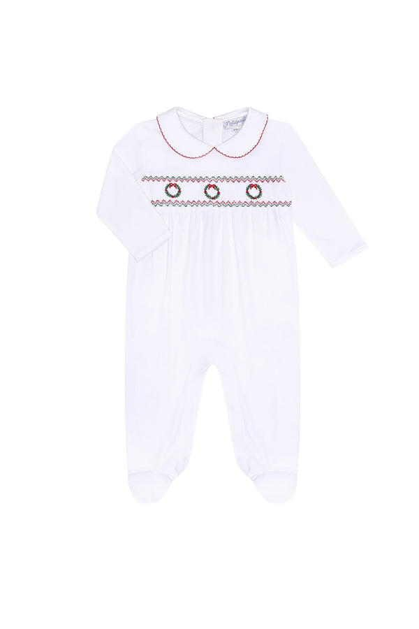 Christmas Wreath Smocked Footie