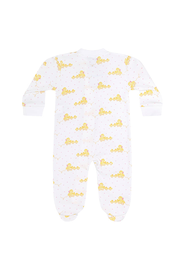 Pink Ducks Print Zipper Footie