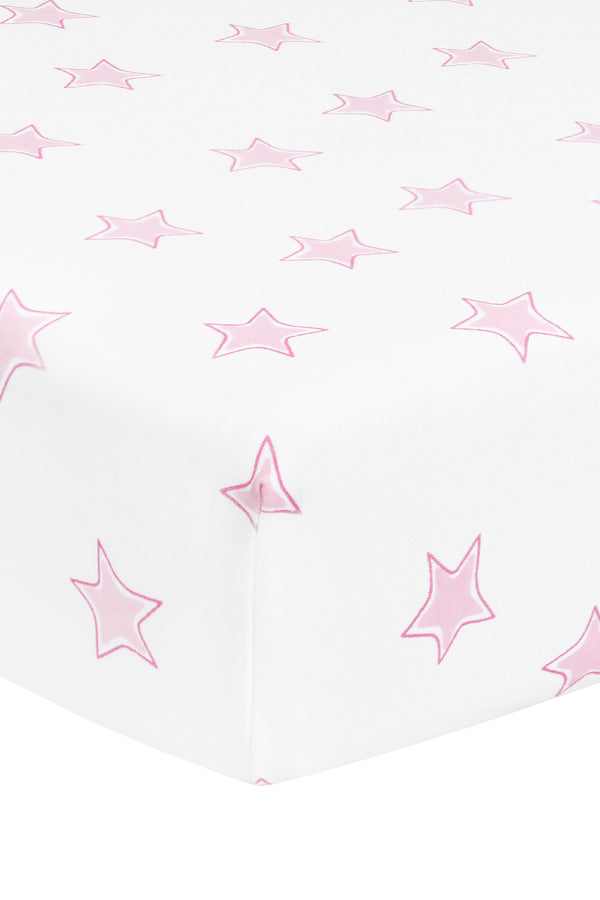 Pink Stars Print Crib Sheets