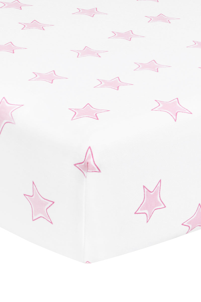 Pink Stars Print Crib Sheets