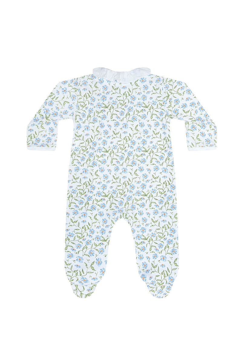 Blue Vines Print Crossover Footie