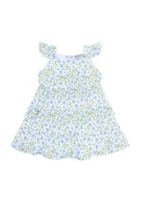 Blue Vines Print Ruffle Dress