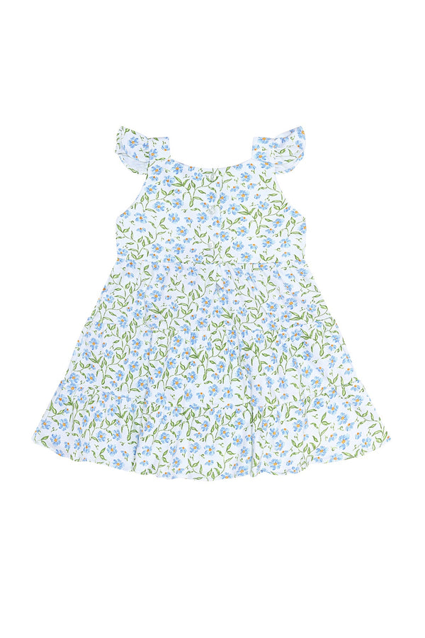 Blue Vines Print Ruffle Dress