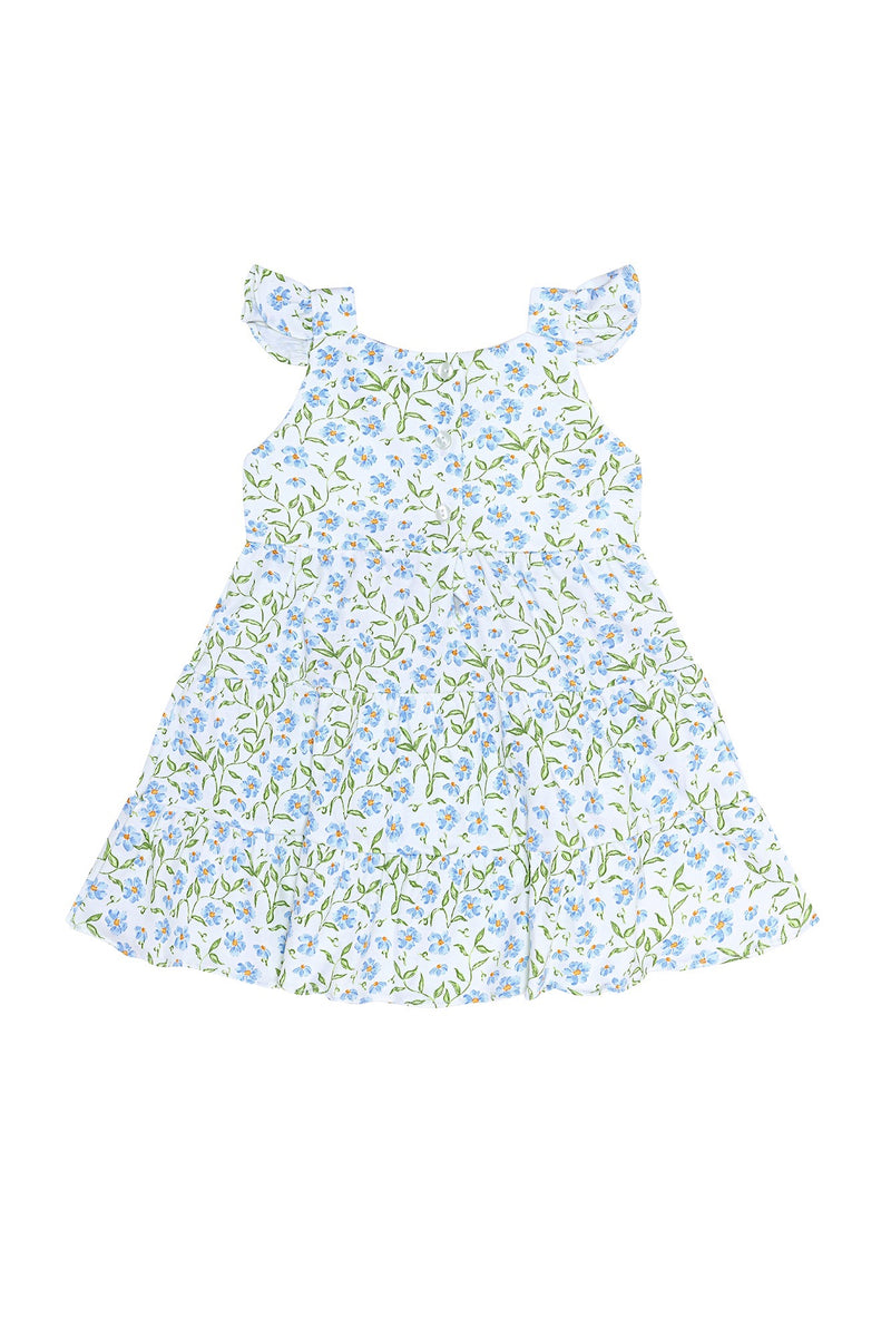 Blue Vines Print Ruffle Dress