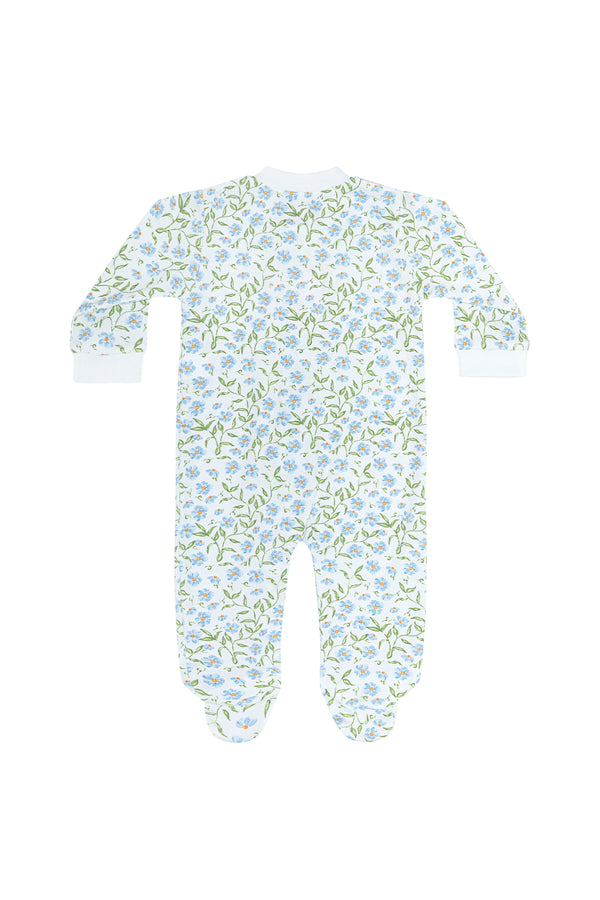 Blue Vines Print Zipper Footie