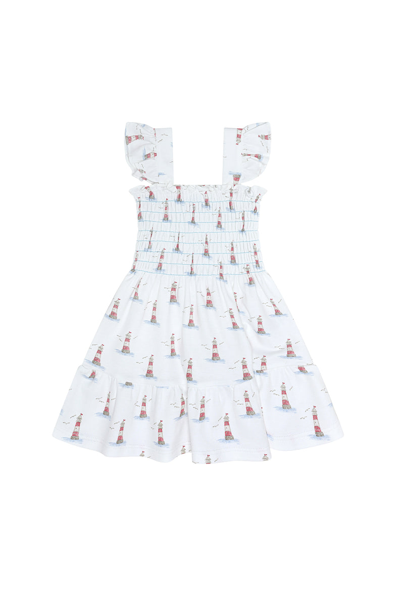 Lighthouse Print Gathered Dress