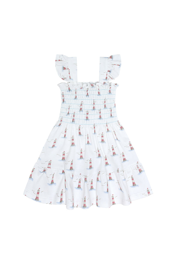 Lighthouse Print Gathered Dress