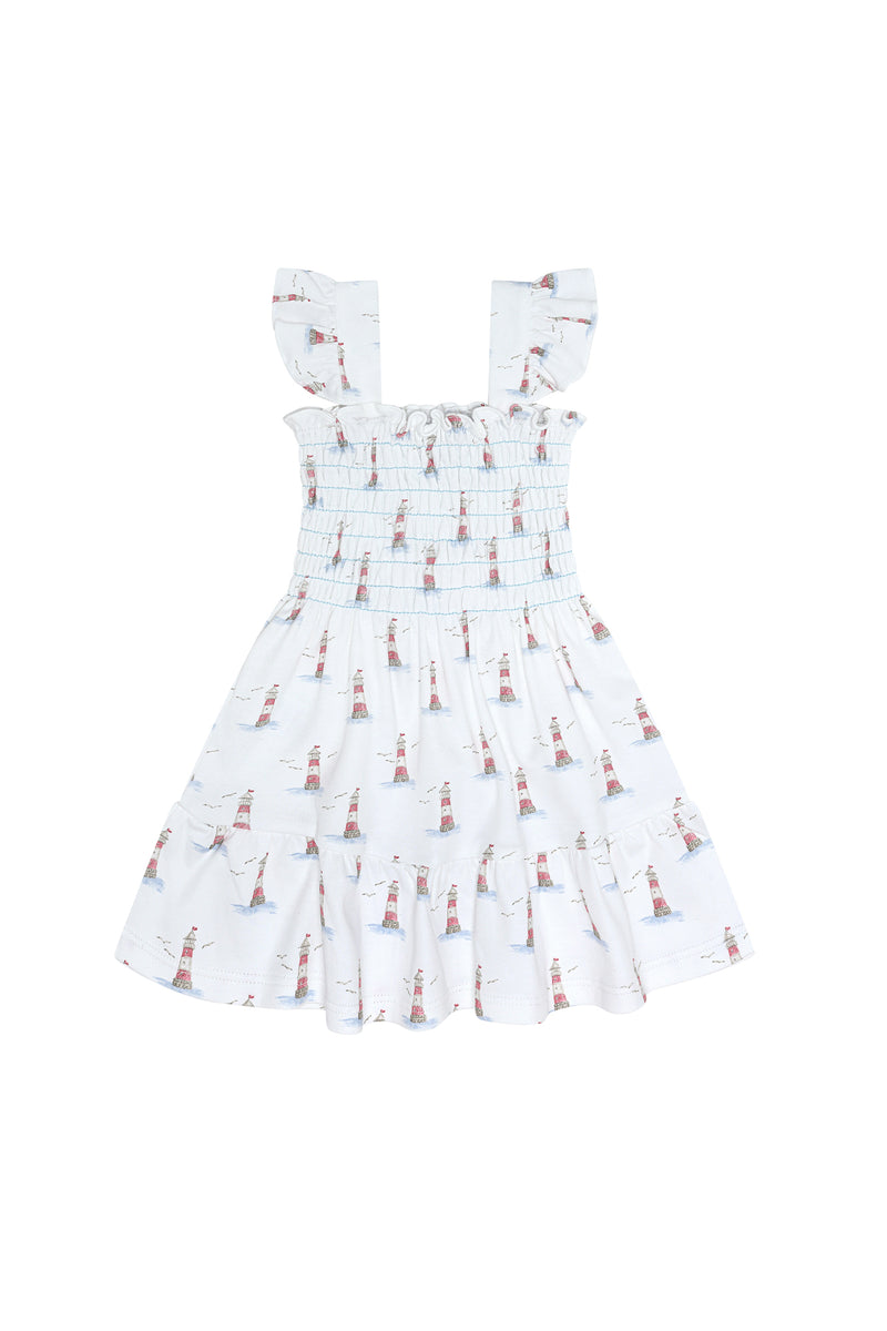 Lighthouse Print Gathered Dress