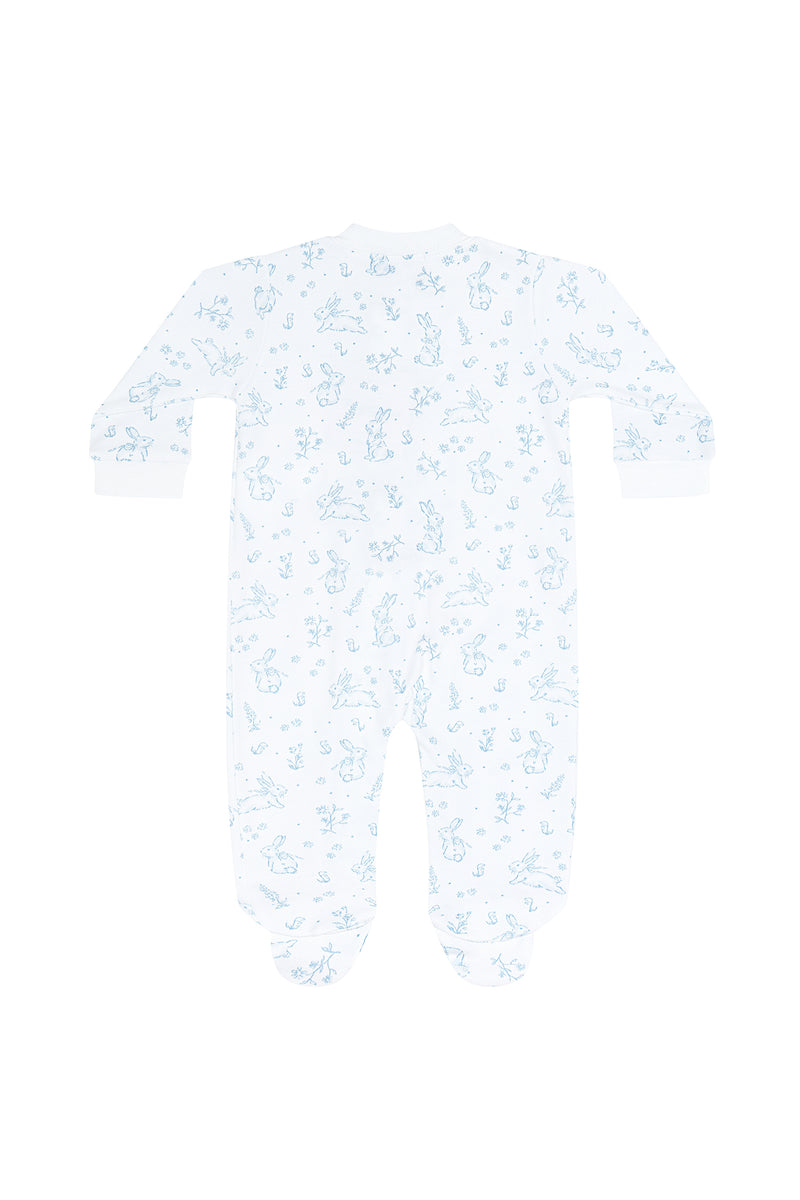 Blue Bunny Toile Zipper Footie