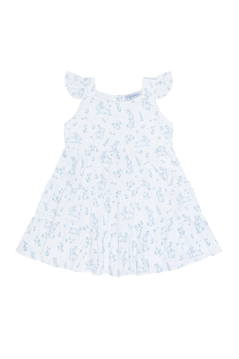 Blue Bunny Toile Ruffle Dress