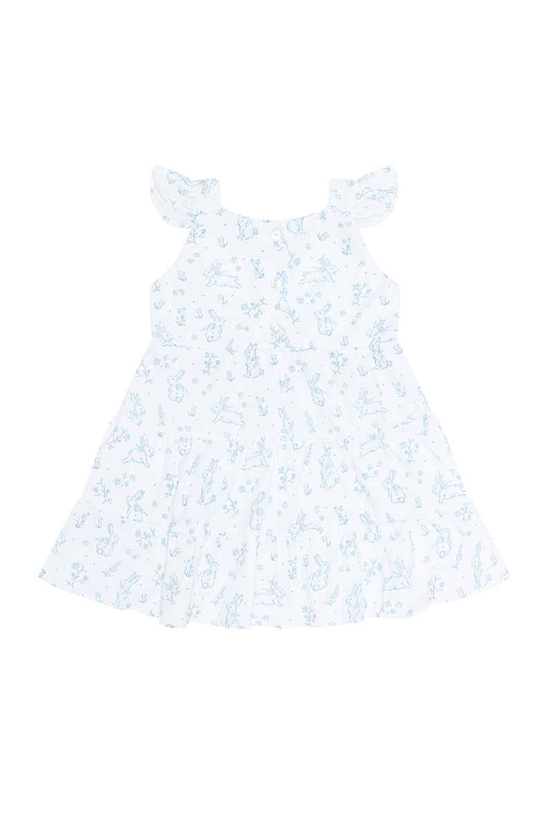 Blue Bunny Toile Ruffle Dress