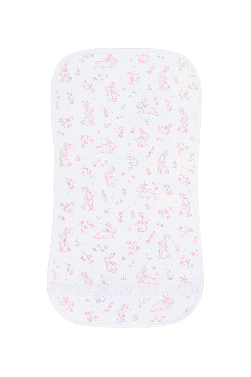 Pink Bunny Toile Burp Cloth