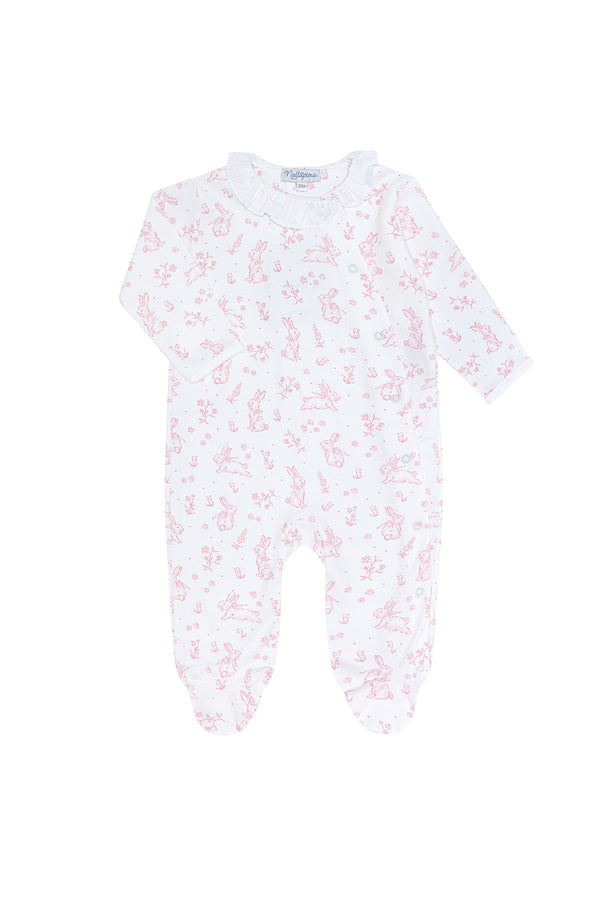 Pink Bunny Toile Crossover Footie