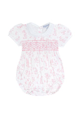 Pink Bunny Toile Smocked Bubble