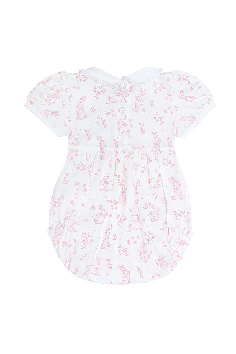 Pink Bunny Toile Smocked Bubble