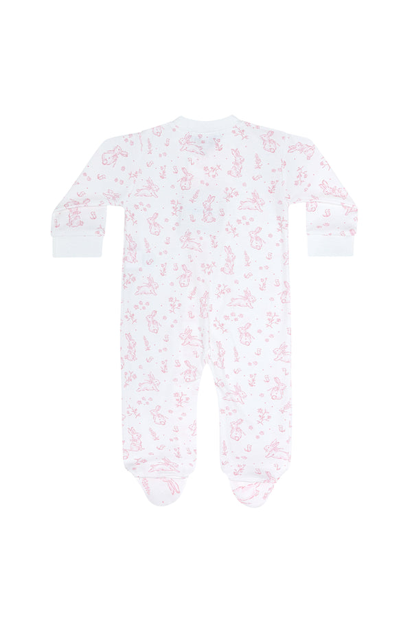 Pink Bunny Toile Zipper Footie