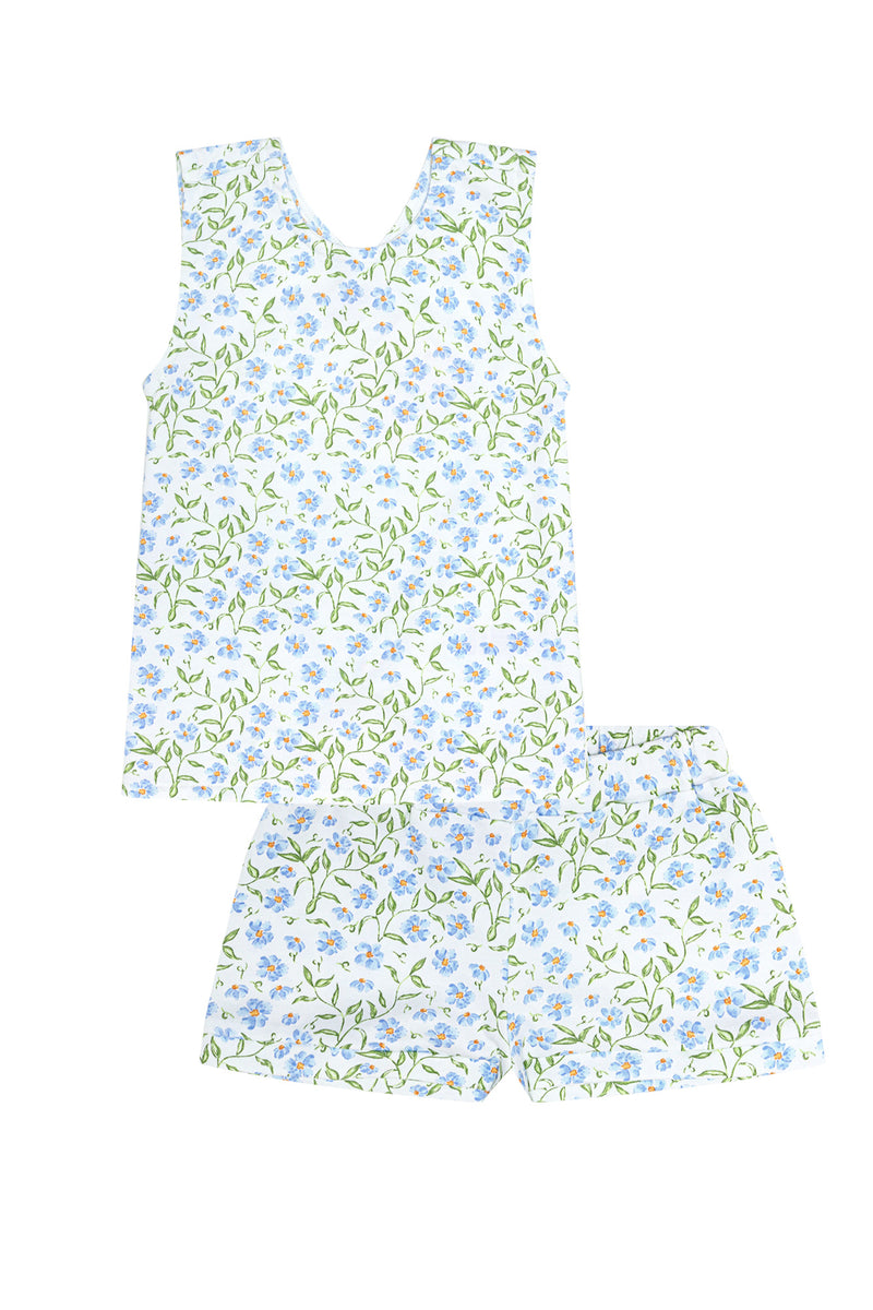 Blue Vines Print Summer Short Set