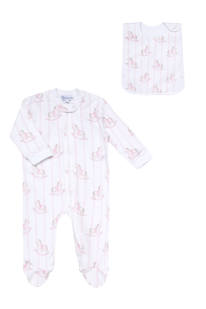 Pink Rocking Horse Zipper Footie Set